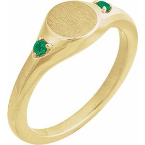 14K Yellow Gold Engravable Natural Emerald Signet Ring. 72463:173:P