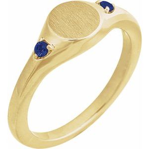 14K Yellow Gold Engravable Natural Blue Sapphire Signet Ring. 72463:125:P