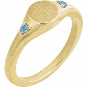 14K Yellow Gold Engravable Natural Aquamarine Signet Ring. 72463:130:P