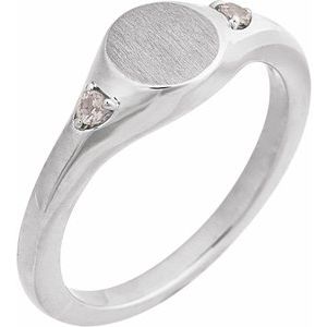 14K White Gold Engravable Natural White Sapphire Signet Ring. 72463:120:P