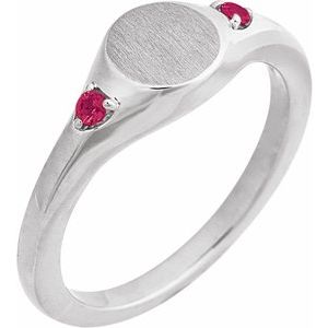 14K White Gold Engravable Natural Ruby Signet Ring. 72463:113:P