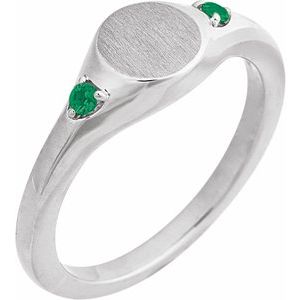 14K White Gold Engravable Natural Emerald Signet Ring. 72463:117:P