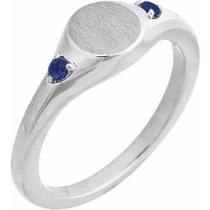 14K White Gold Engravable Natural Blue Sapphire Signet Ring. 72463:154:P