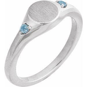 14K White Gold Engravable Natural Aquamarine Signet Ring. 72463:162:P