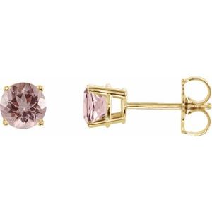 14K Yellow Gold 5 mm Natural Pink Morganite Earrings. 1874:70304:P