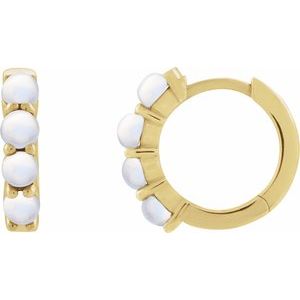 14K Yellow Gold Natural Rainbow Moonstone Cabochon Hinged 14.7 mm  Hoop Earrings. 87181:217:P