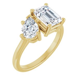 14K Yellow Gold 8x6 mm Emerald and Pear Two-Stone Engagement Ring. 126978:2041:P
