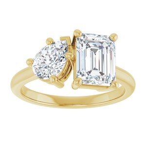 14K Yellow Gold 8x6 mm Emerald and Pear Two-Stone Engagement Ring. 126978:2041:P