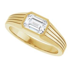 14K Yellow Gold 7 x 5 mm Emerald Men's Band. 126984:435:P