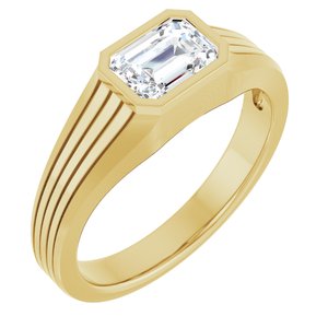 14K Yellow Gold 7 x 5 mm Emerald Men's Band. 126984:435:P