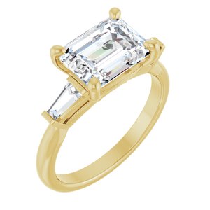 14K Yellow Gold 9x7 mm Emerald 1/4 CTW Diamond Three-Stone Side-Stone Engagement Ring. 127059:105:P
