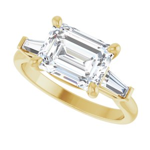 14K Yellow Gold 9x7 mm Emerald 1/4 CTW Diamond Three-Stone Side-Stone Engagement Ring. 127059:105:P