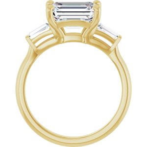 14K Yellow Gold 9x7 mm Emerald 1/4 CTW Diamond Three-Stone Side-Stone Engagement Ring. 127059:105:P