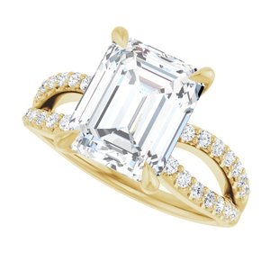 14K Yellow Gold 10x8 mm Emerald Accented Engagement Ring. 126975:226:P