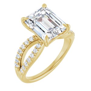 14K Yellow Gold 10x8 mm Emerald Accented Engagement Ring. 126975:226:P