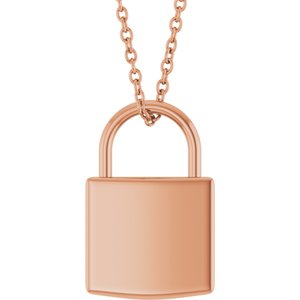 14K Rose Gold Engravable Lock 16-18" Necklace. 87184:131:P