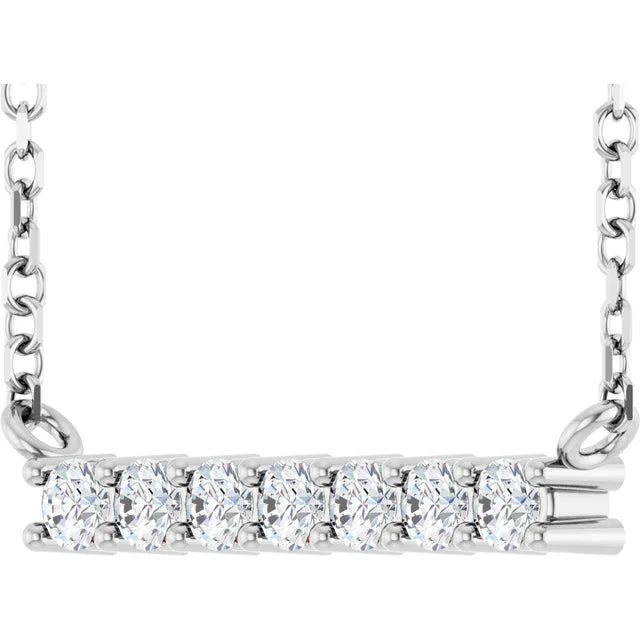Platinum 2 mm Round 7-Stone Family Bar 16" Necklace