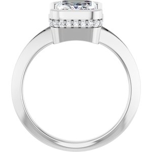 14K White Gold 9x7 mm Emerald Bezel-Set Hidden Halo-Style Engagement Ring. 127006:120:P