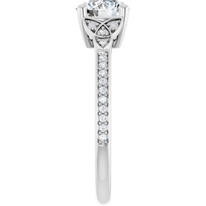 14K White Gold 6.5 mm Round Accented Engagement Ring. 127105:1185:P
