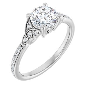 14K White Gold 6.5 mm Round Accented Engagement Ring. 127105:1185:P