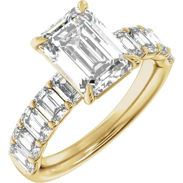 14K Yellow Gold 9x7 mm Emerald 2 CTW Diamond Accented Engagement Ring. 689428:LG709:P