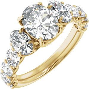 14K Yellow Gold 9x7 mm Oval 2 1/4 CTW Diamond Three-Stone Accented Engagement Ring. 689427:LG705:P