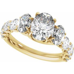14K Yellow Gold 9x7 mm Oval 2 1/4 CTW Diamond Three-Stone Accented Engagement Ring. 689427:LG705:P