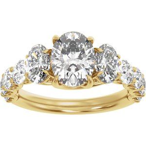 14K Yellow Gold 9x7 mm Oval 2 1/4 CTW Diamond Three-Stone Accented Engagement Ring. 689427:LG705:P
