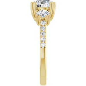 14K Yellow Gold 7.4 mm Round 7/8 CTW Diamond Double Claw-Prong Three-Stone Accented Engagement Ring. 689306:LG612:P