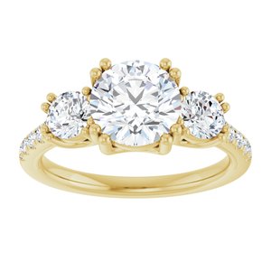 14K Yellow Gold 7.4 mm Round 7/8 CTW Diamond Double Claw-Prong Three-Stone Accented Engagement Ring. 689306:LG612:P