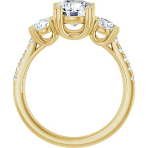 14K Yellow Gold 7.4 mm Round 7/8 CTW Diamond Double Claw-Prong Three-Stone Accented Engagement Ring. 689306:LG612:P