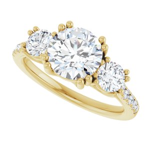 14K Yellow Gold 7.4 mm Round 7/8 CTW Diamond Double Claw-Prong Three-Stone Accented Engagement Ring. 689306:LG612:P