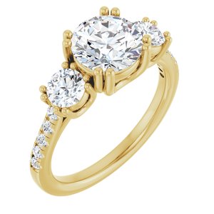 14K Yellow Gold 7.4 mm Round 7/8 CTW Diamond Double Claw-Prong Three-Stone Accented Engagement Ring. 689306:LG612:P