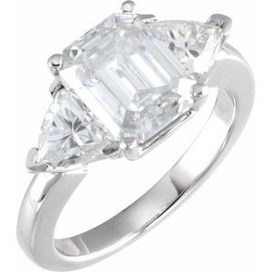 14K White Gold 9x7 mm Emerald Three-Stone Engagement Ring. 12721:147931:P