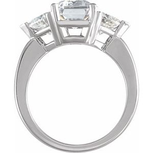 14K White Gold 9x7 mm Emerald Three-Stone Engagement Ring. 12721:147931:P