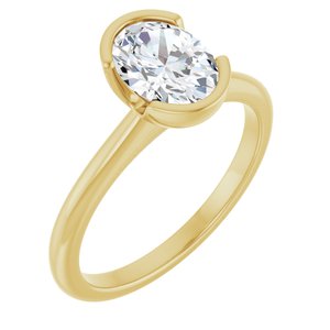 14K Yellow Gold Oval 1 CTW Diamond Half Bezel-Set Solitaire Engagement Ring. 127038:LG6019:P