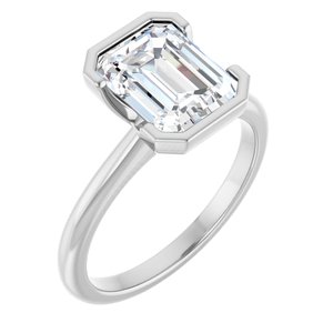 14K White Gold Emerald 2 1/2 CTW Diamond Half Bezel-Set Solitaire Engagement Ring. 127038:LG6009:P