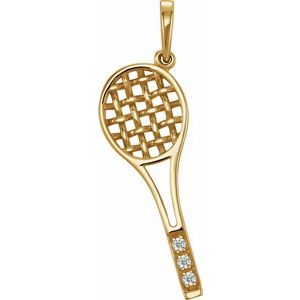 14K Yellow Gold .01 CTW Diamond Tennis Racket Charm/Pendant. 80109:600:P