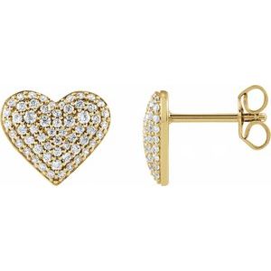 14K Yellow Gold 1/2 CTW Diamond Puffed Heart Earrings. 689409:600:P