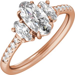 14K Rose Gold 1 1/2 CTW Oval Diamond Three-Stone Accented Engagement Ring. 689426:LG702:P