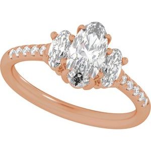 14K Rose Gold 1 1/2 CTW Oval Diamond Three-Stone Accented Engagement Ring. 689426:LG702:P