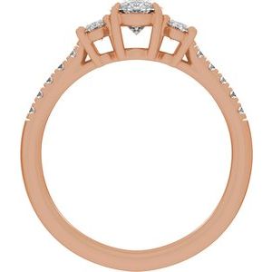 14K Rose Gold 1 1/2 CTW Oval Diamond Three-Stone Accented Engagement Ring. 689426:LG702:P