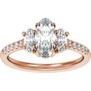 14K Rose Gold 1 1/2 CTW Oval Diamond Three-Stone Accented Engagement Ring. 689426:LG702:P