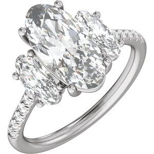 14K White Gold Oval 4 1/8  CTW Diamond Three-Stone Accented Engagement Ring. 689426:LG712:P