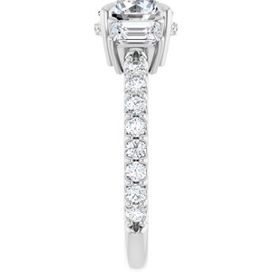 14K White Gold 7 mm Round Hidden Halo-Style Three-Stone Accented Engagement Ring. 127000:1140:P