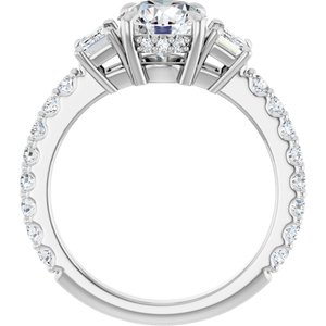 14K White Gold 7 mm Round Hidden Halo-Style Three-Stone Accented Engagement Ring. 127000:1140:P