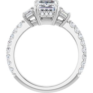14K White Gold 8x6 mm Emerald Three-Stone Hidden Halo-Style Accented Engagement Ring. 127000:750:P
