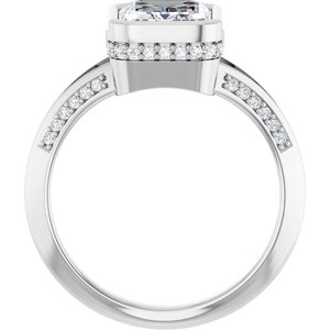 14K White Gold 9x7 mm Emerald Bezel-Set Hidden Halo-Style Accented Engagement Ring. 127004:645:P
