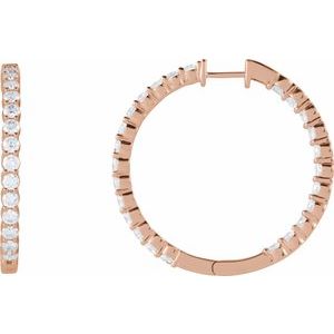14K Rose Gold 4 CTW Diamond Inside-Outside Hinged 36 mm Hoop Earrings. 653631:121:P