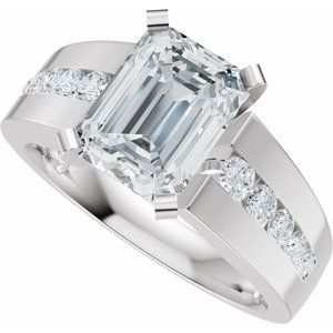 14K White Gold 8x6 mm Emerald 1/3 CTW Diamond Accented Engagement Ring. 689445:601:P